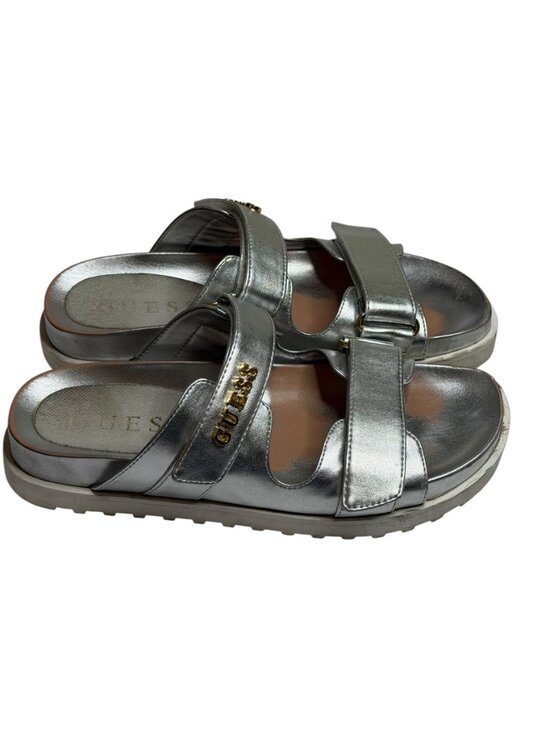 Guess Shoes - Guess Fabulon Sandals Shoes Faux Leather Slip On Women Metallic Silver 8.5